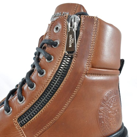 NIB$1450 BALMAIN RANGER EMBOSSED LOGO LEATHER COMBAT DUAL ZIPPERS BOOTS 43 10 - Picture 6 of 16